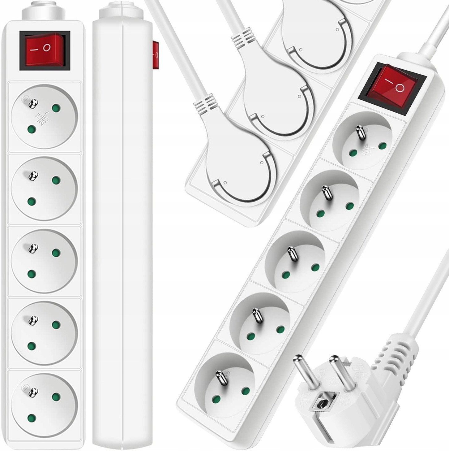 Przedłużacz sieciowy 5 gniazd z uziemieniem i z włącznikiem 3m biały