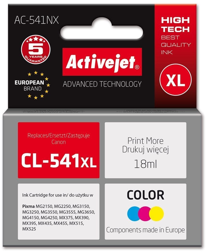 Activejet AC-541NX Tusz (zamiennik Canon CL-541XL; Supreme; 18 ml; błękitny, żółty, magenta)