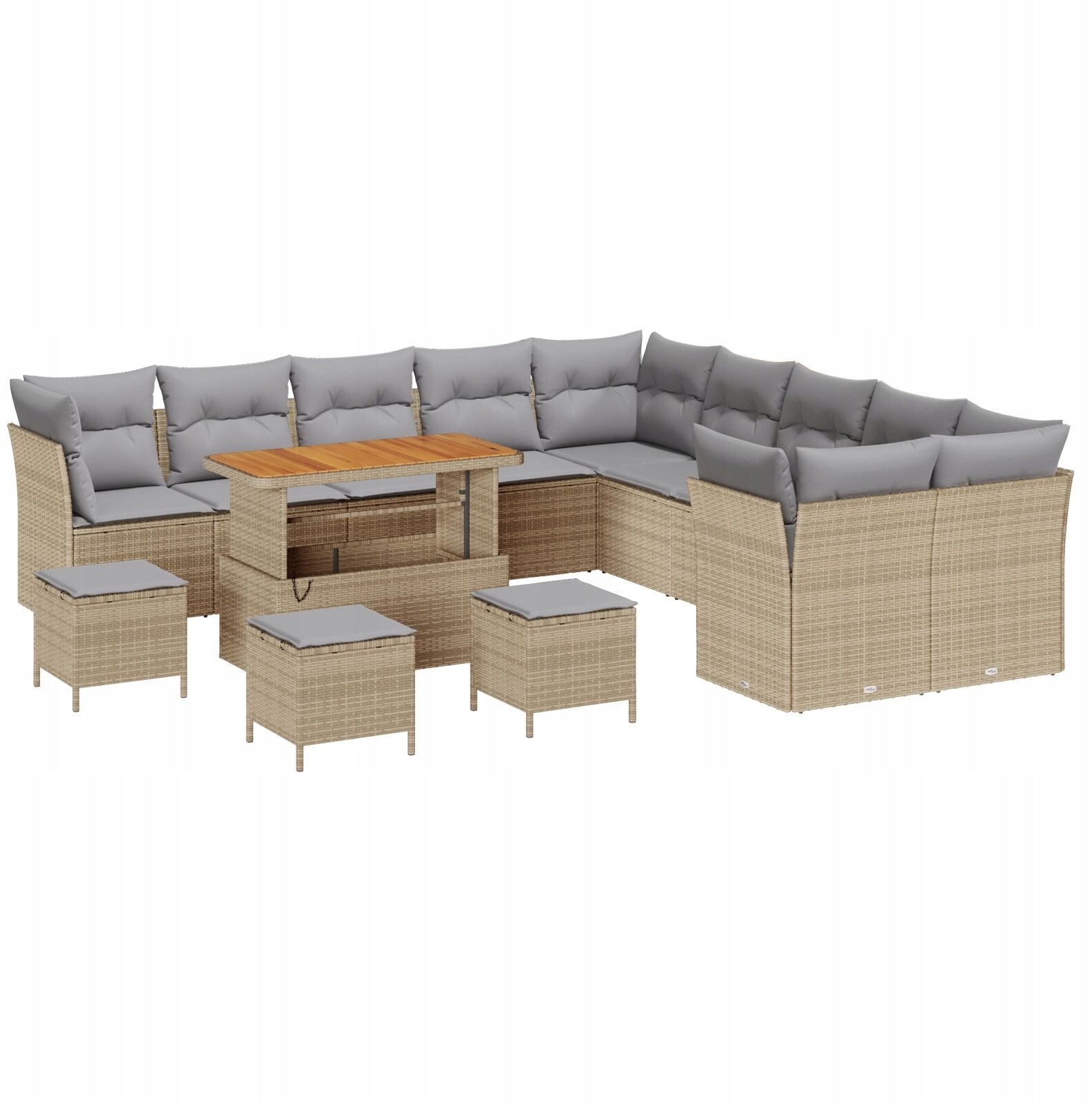 vidaXL 14-Częściowy Zestaw Sof Ogrodowych z Poduszkami Beżowy Polirattan Akacja, vidaXL 4-Częściowy Zestaw Jadalny Ogrodowy z Poduszkami Beżowy Polira