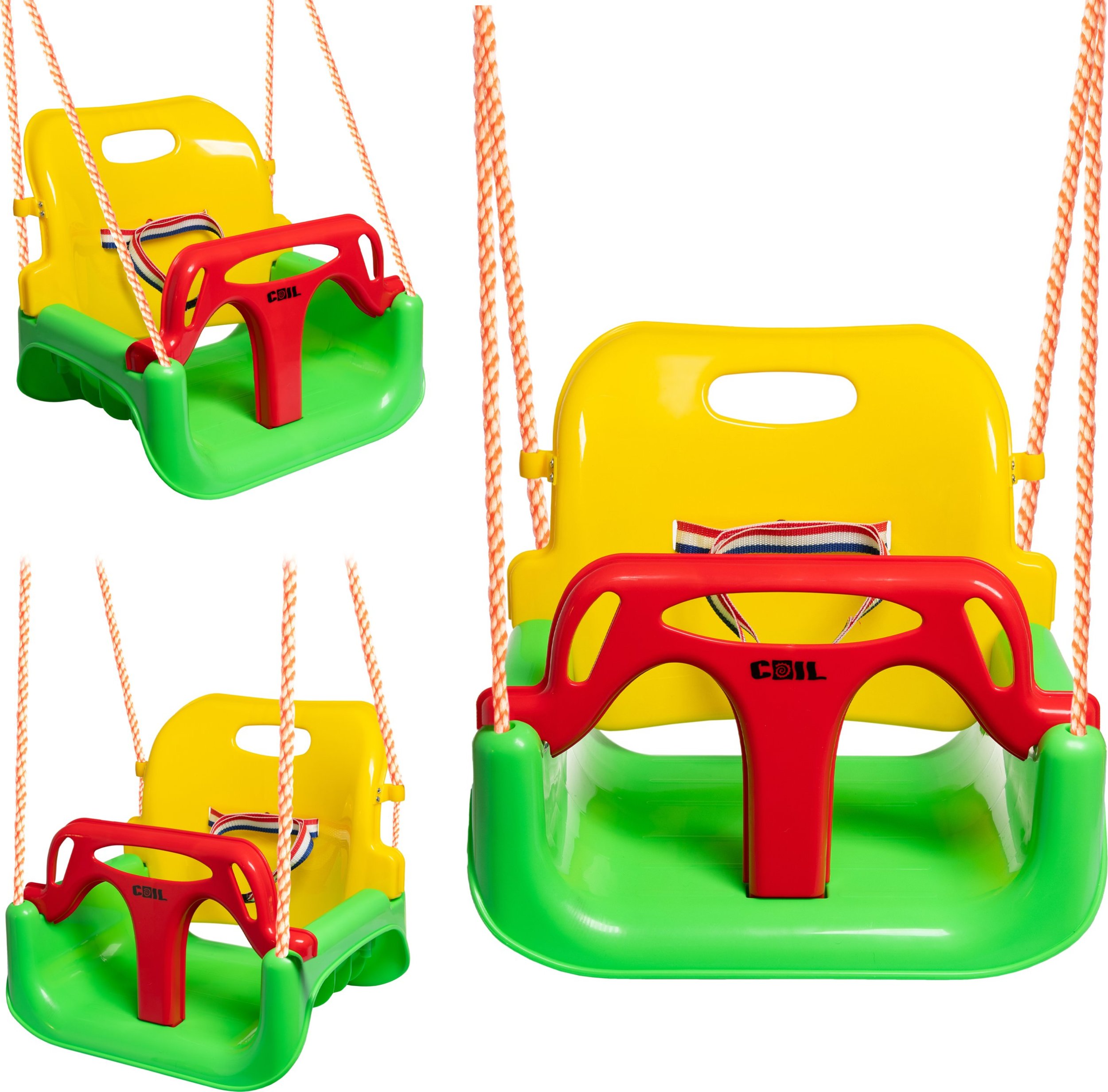Huśtawka Coil Coil huśtawka dla dzieci ogrodowa fotel wiszący mocna 3w1 kubełkowa pasy zielono-żółta