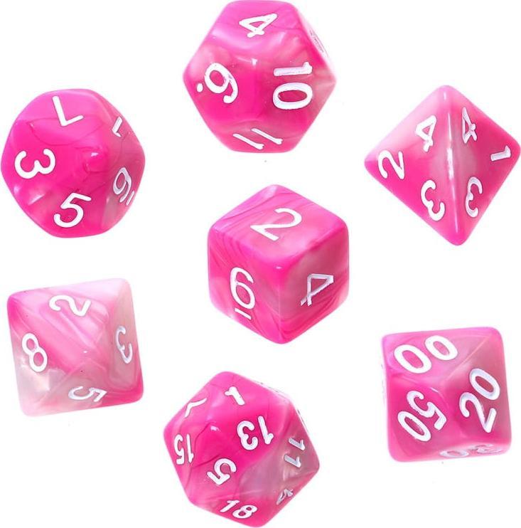 Rebel Komplet kości REBEL RPG - Dwukolorowe - Różowo-białe (białe cyfry)