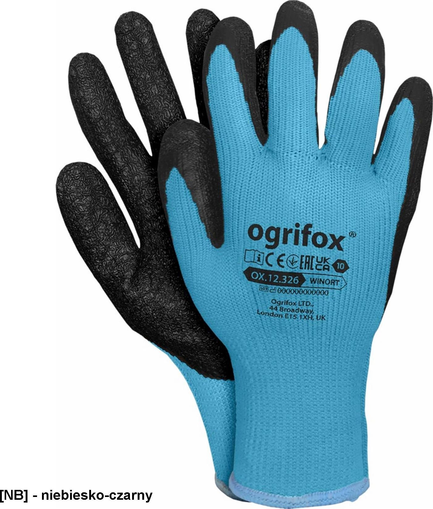R.E.I.S. OX-WINORT - Rękawice ochronne ocieplane, powlekane - niebiesko-czarny 10