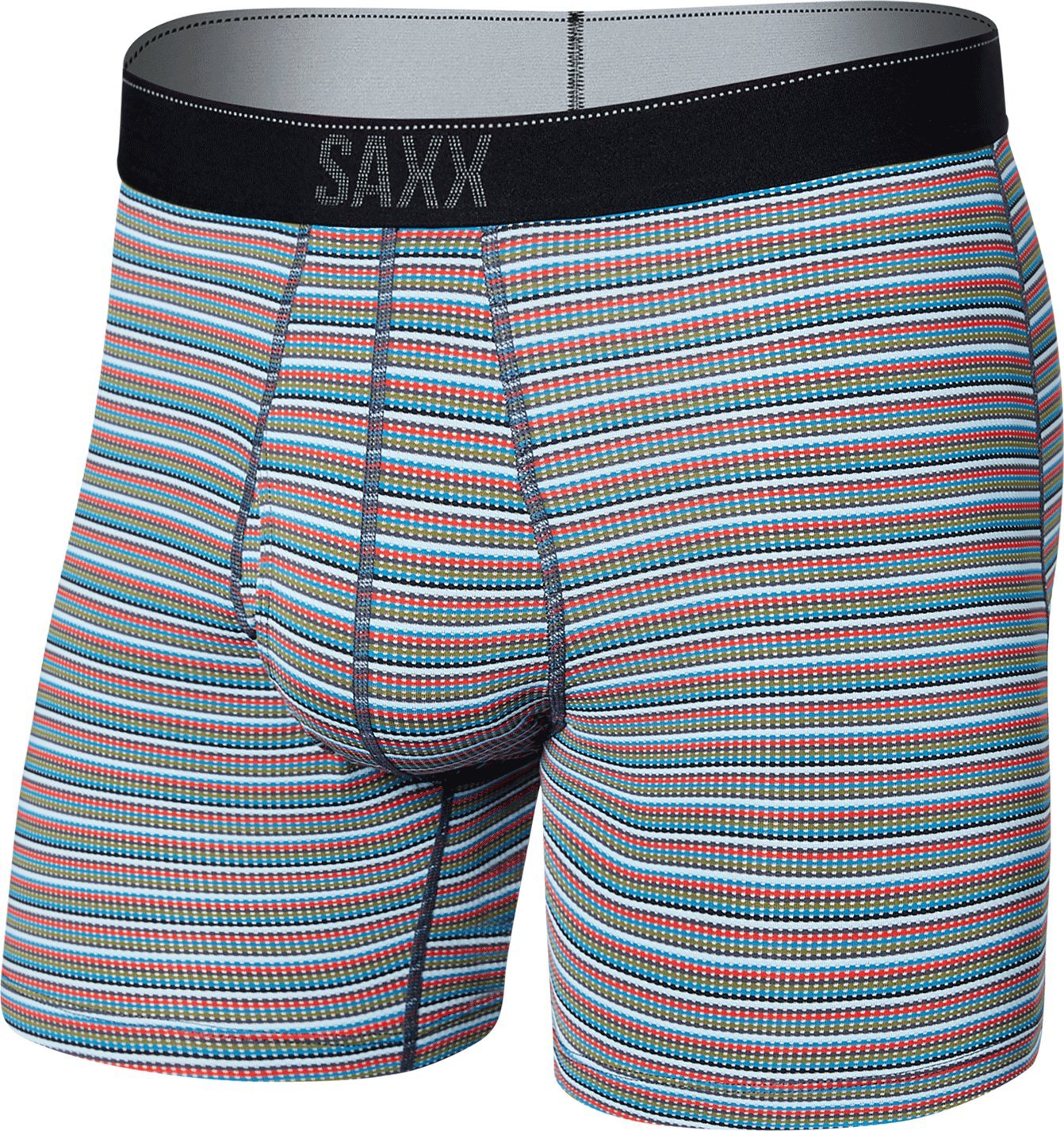 SAXX Bokserki męskie trekkingowe / sportowe z rozporkiem SAXX QUEST Boxer Brief Fly - kolorowe paski S