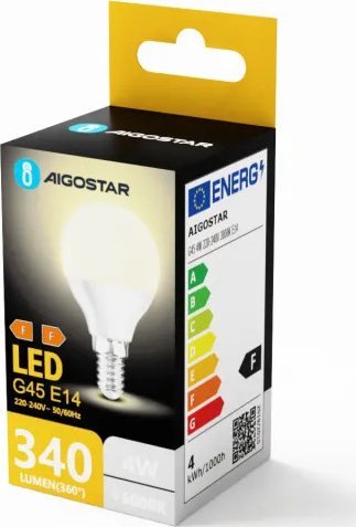 Aigostar Żarówka diodowa kulka LED G45 E14 4W 3000K Żarówka diodowa kulka LED G45 E14 4W 3000K