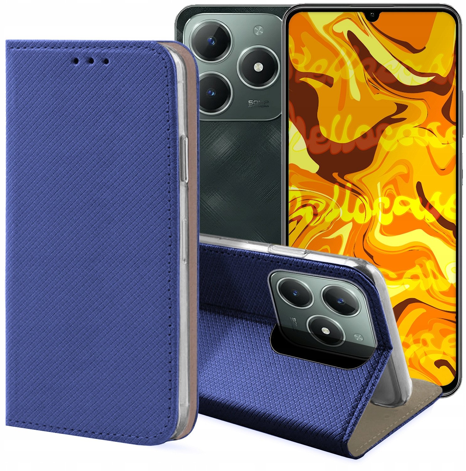 ETUI Z KLAPKĄ DO REALME C61 / C63 GRANATOWE ZAMYKANE MAGNETYCZNE OCHRONNE