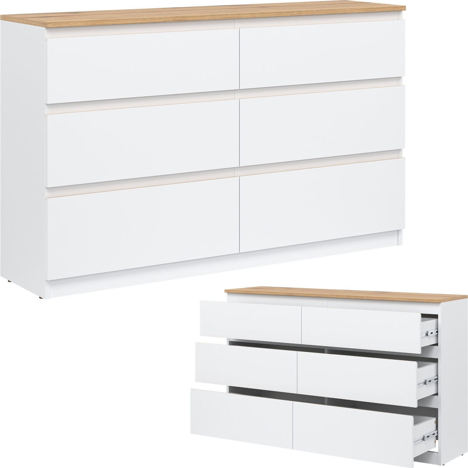 BogFran Komoda duża z szufladami niska dąb Biała REMI RM03