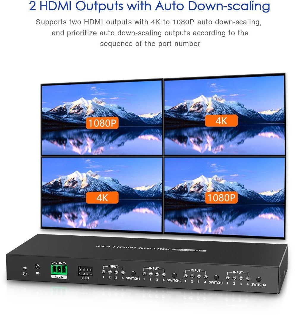 PremiumCord HDMI2.0 matrix switch 4:4 , rozlišení 4K@60Hz, HDR YUV4:4:4