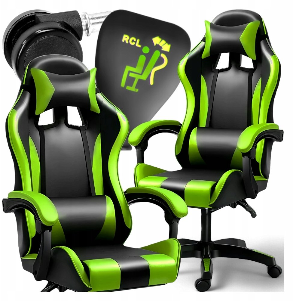 FOTEL GAMINGOWY OBROTOWY CZARNO-ZIELONY KANZA