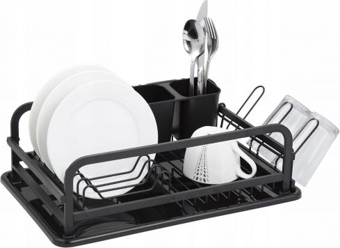 Kamille Jednopoziomowa czarna suszarka do naczyń z ociekaczem