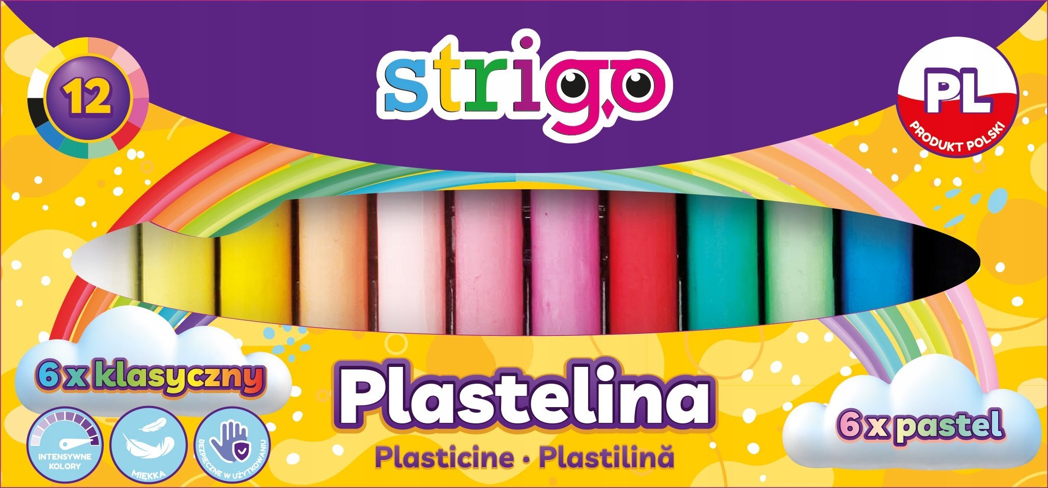 Strigo Plastelina 12 kolorów, klasyczne pastelowe