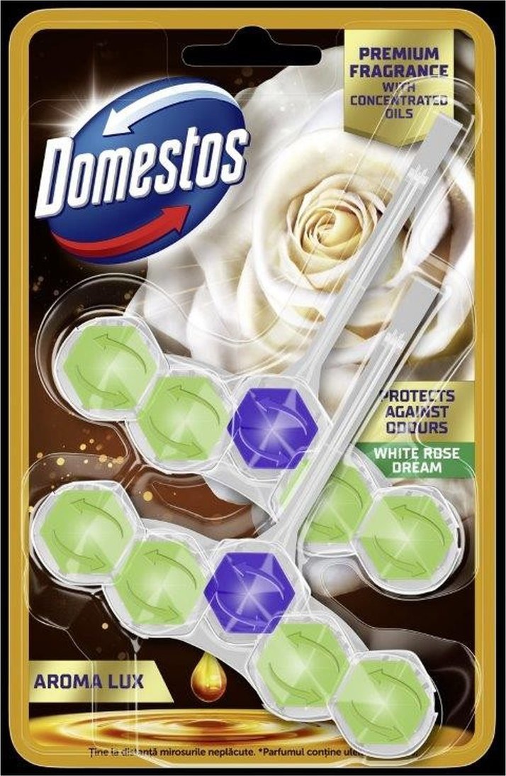 Domestos kostka toaletowa power 5 aroma lux white rose & green tea tree oil 2 x 55 g 110g