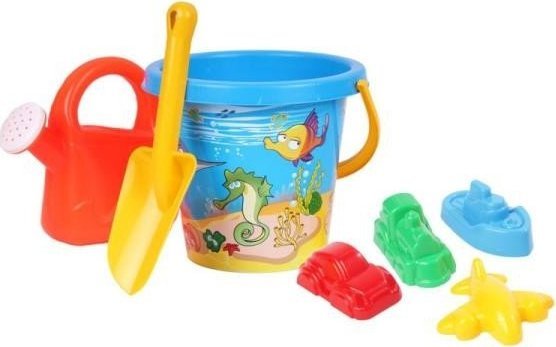 Technok Zestaw do piasku 4 Wiaderko z akcesoriami konewka łopatka foremki TechnoK 0099 p28 mix cena za 1 szt