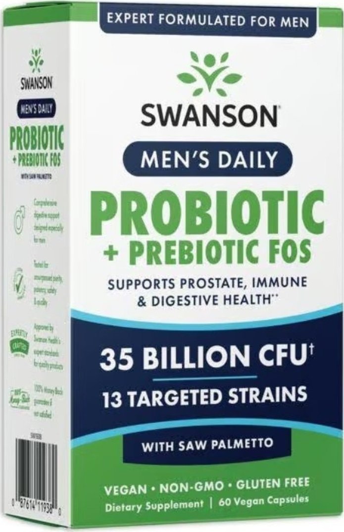 Swanson Men's daily probiotic + prebiotic fos suplement diety dla mężczyzn 60 kapsułek