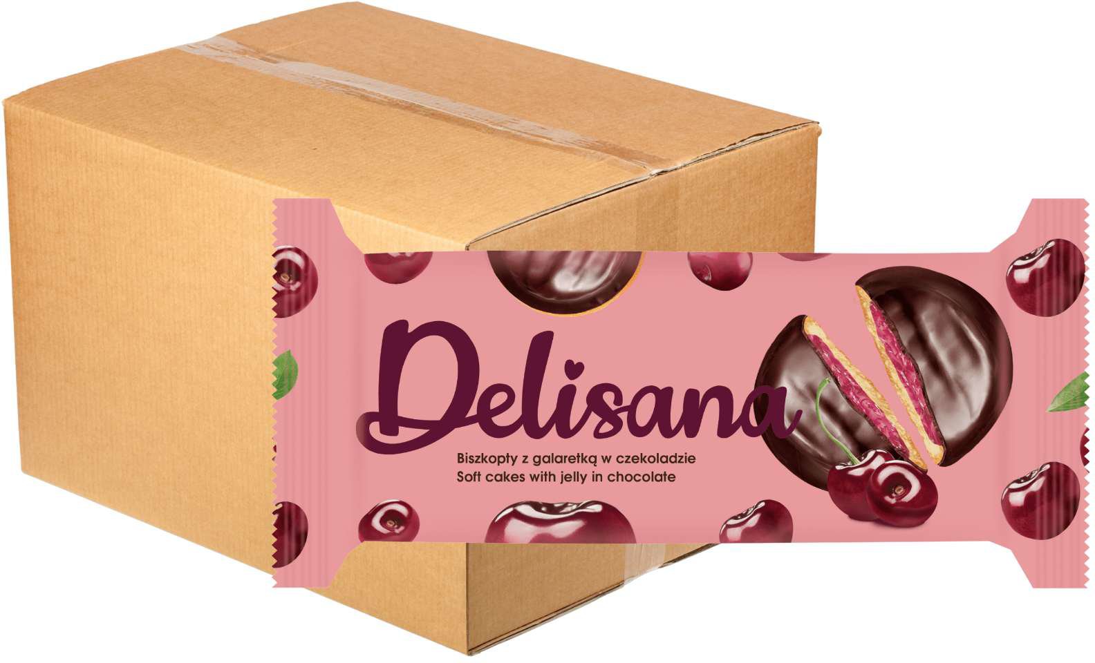 Delisana Ciastka z wiśniową galaretką 135g x 28 sztuk
