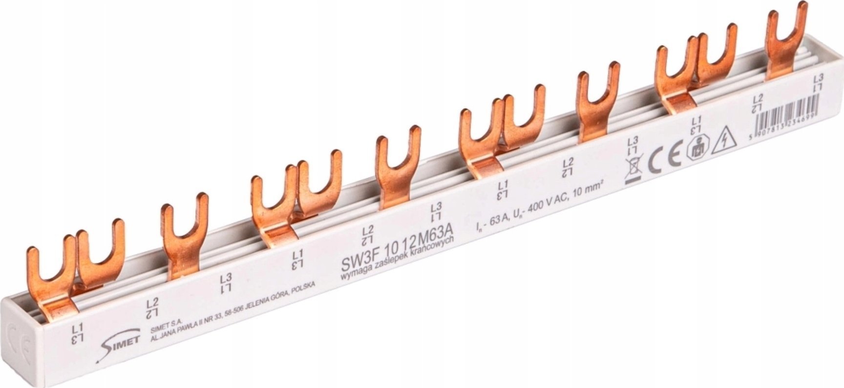 Simet SZYNA PRĄDOWA ŁĄCZENIOWA - WIDEŁKOWA 3-FAZ 63A 16 MOD. PRZEKRÓJ 10MM2 SW3F 10 12M63A 81992006