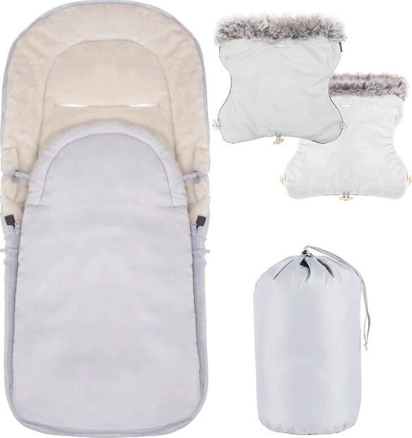 Springos Śpiworek do wózka 4w1, mufka, śpiwór do sanek, gondoli z torbą 90 cm szaro-beżowy UNIWERSALNY