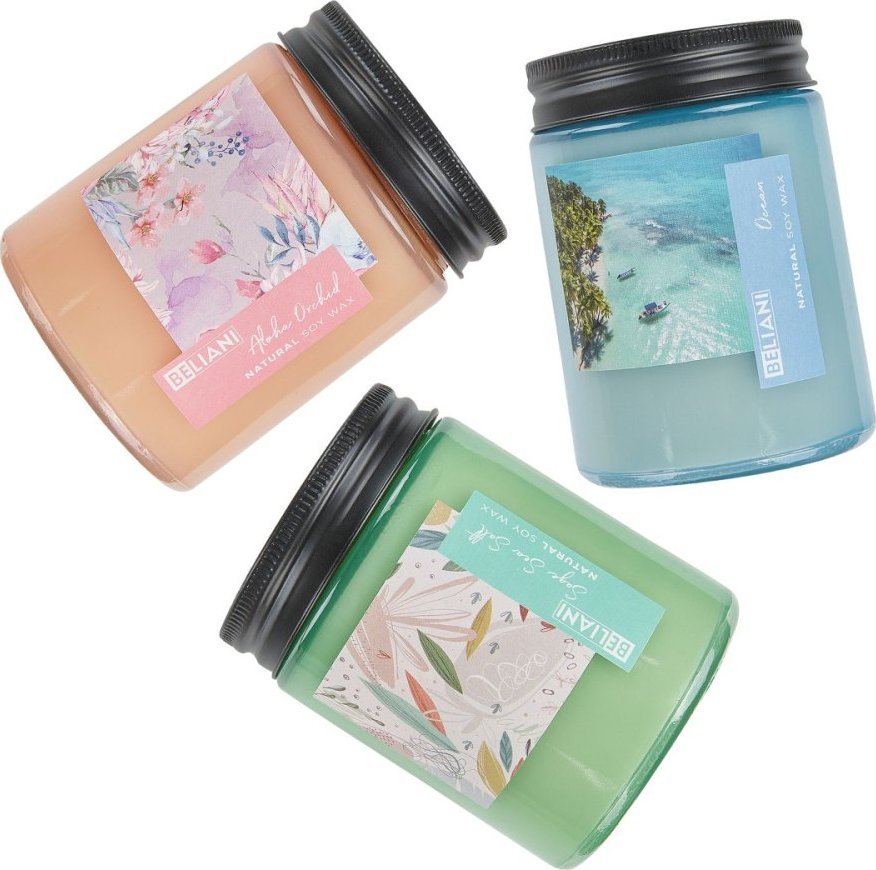 Beliani 3 świeczki zapachowe sojowe sól morska/morska/orchidea FRUITY BLOOM