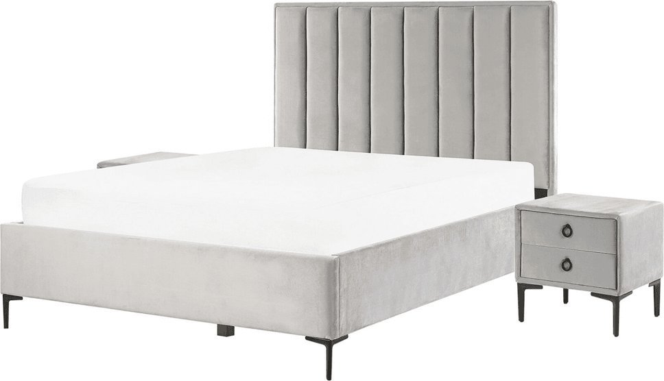 Beliani Zestaw mebli do sypialni welur 140 x 200 cm szary SEZANNE