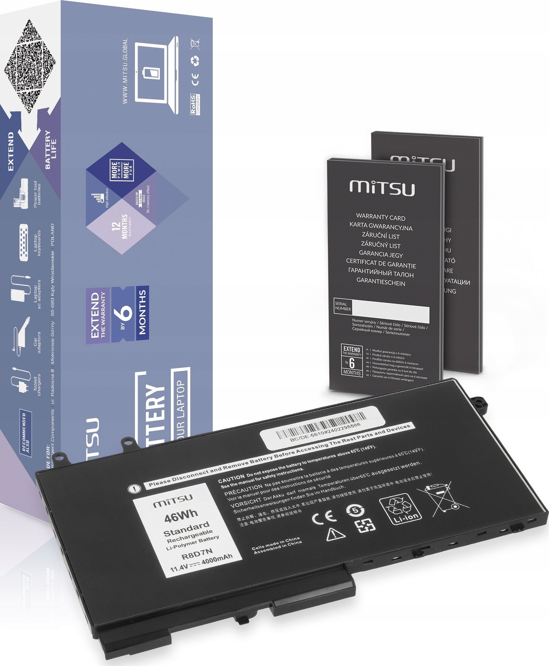 Bateria Mitsu Batereia R8D7N do Dell Latitude 5410 5411 5500 Precision 3541 3550 - 11.4V