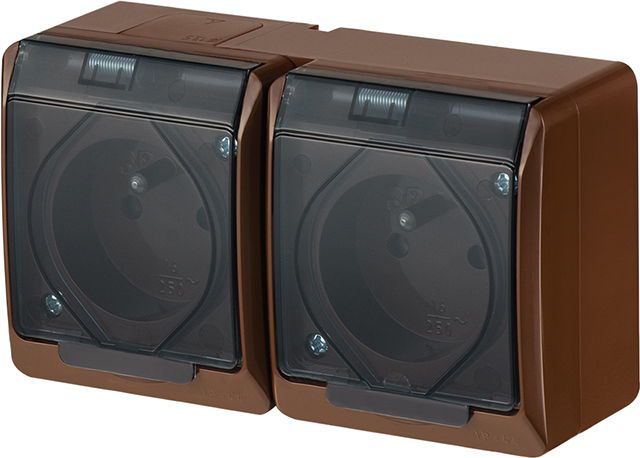 Elektro-Plast Hermes Gniazdo hermetyczne podwójne z/u 16A IP44 brązowe GNT (0322-05)