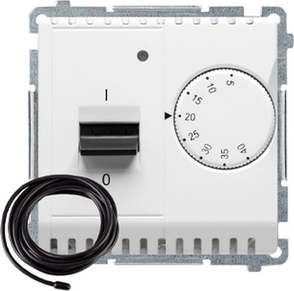 Kontakt-Simon Regulator temperatury z czujnikiem zewnętrznym, 16A, 230V. Montaż gniazda na wkręty do puszki, biały BMRT10ZS.02/11