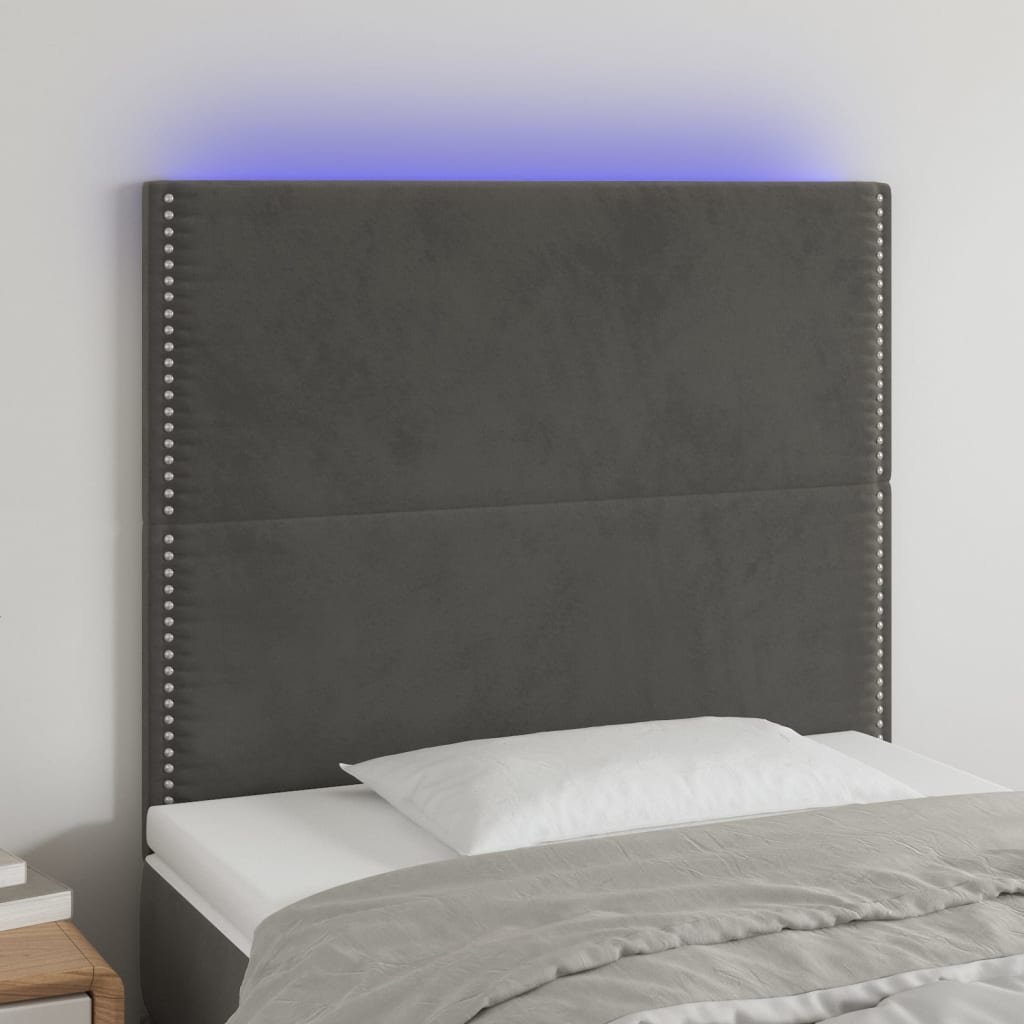 vidaXL vidaXL Zagłówek do łóżka z LED, ciemnoszary, 80x5x118/128 cm, aksamit