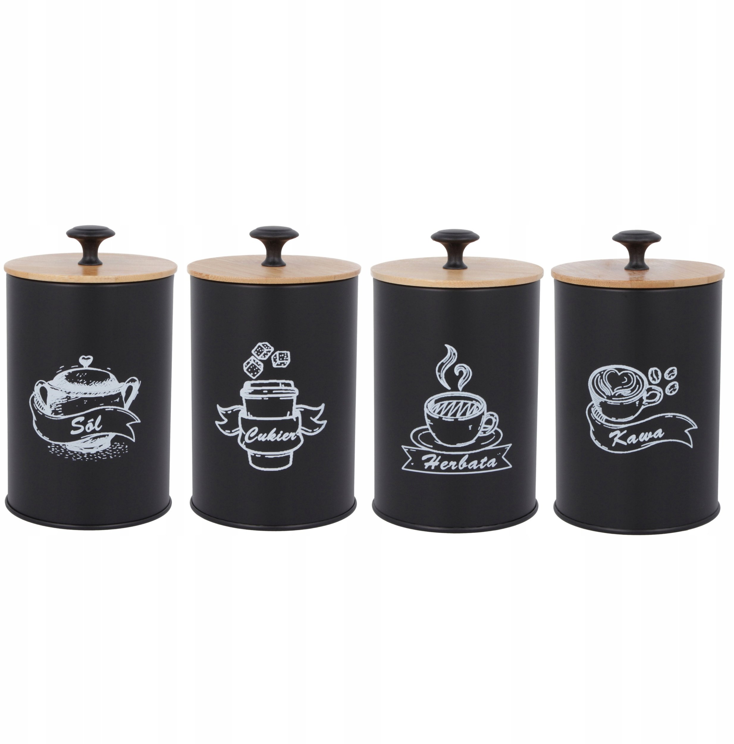 KOMPLET 4 POJEMNIKÓW KAWA HERBATA CUKIER SÓL 15X11CM BRUNBESTE BB-2687 (NAPISY PL)