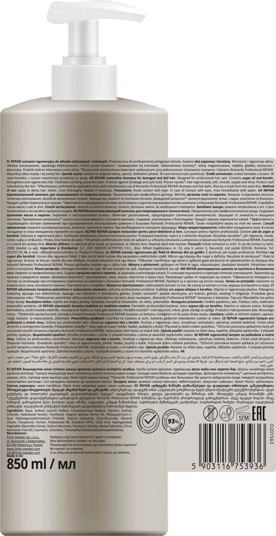 ROMANTIC Szampon do włosów Repair 850 ml
