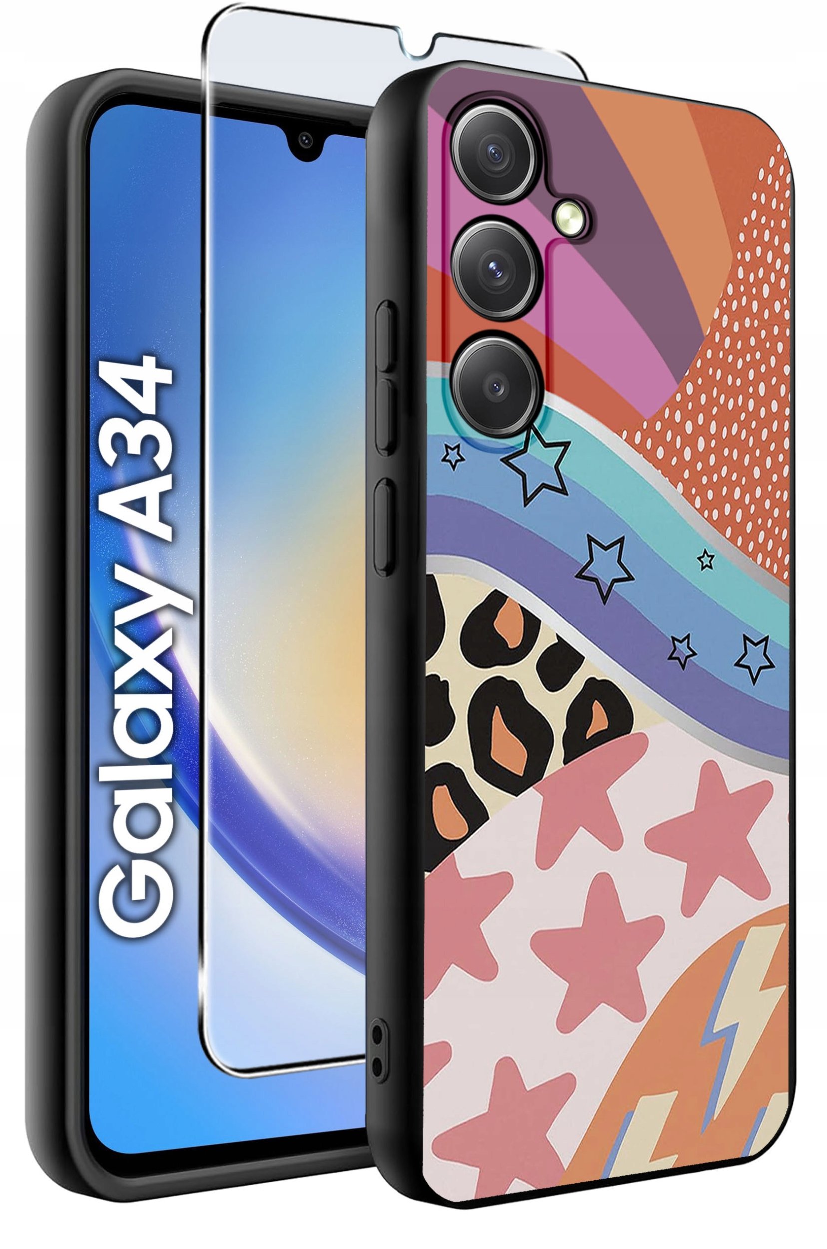 ETUI do Samsung A34 5G WZORY | SILIKONOWE MATT CASE + SZKŁO 9H