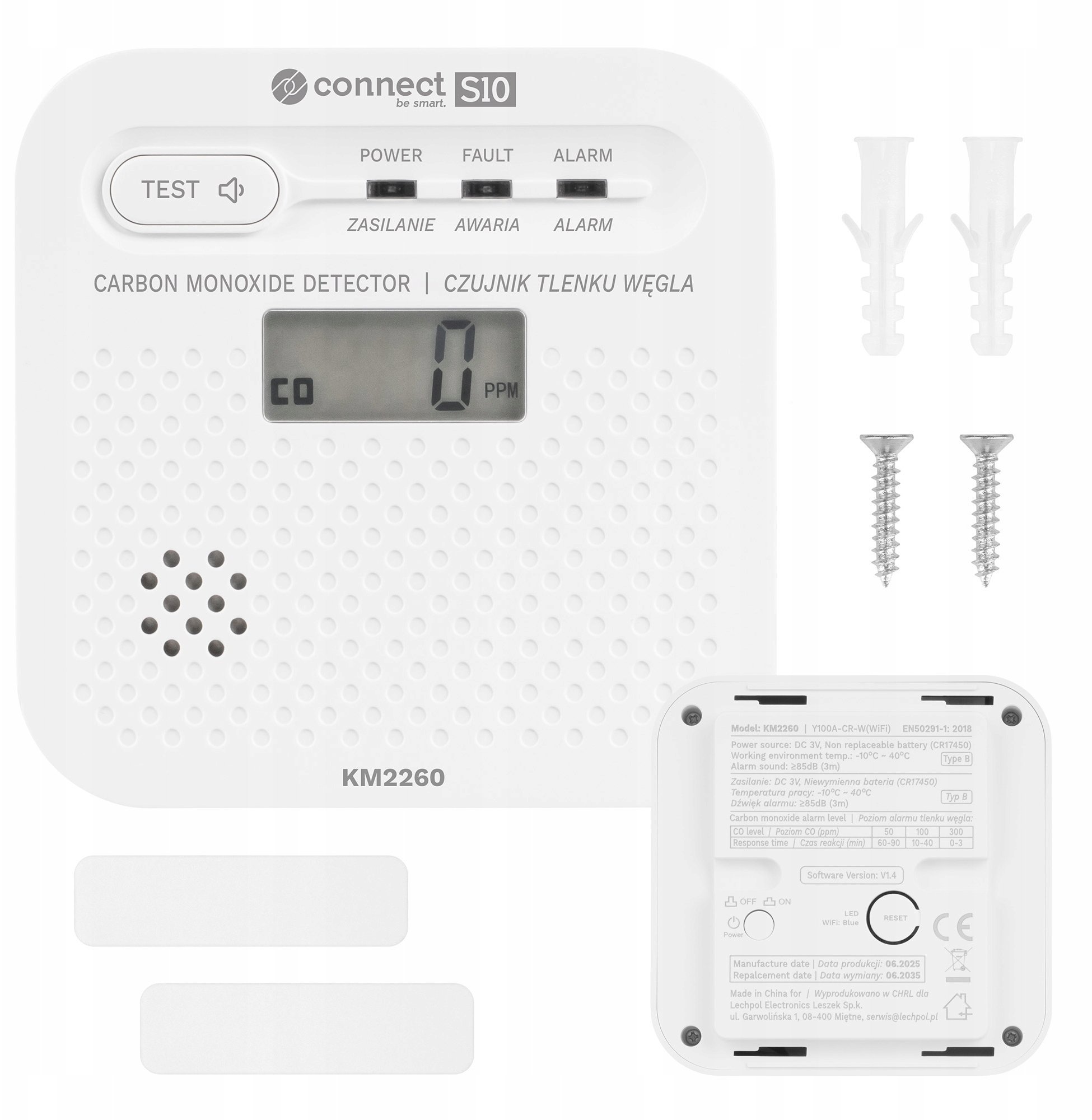Czujnik czadu, tlenku węgla Kruger&Matz Connect S10 Tuya PN-EN50921