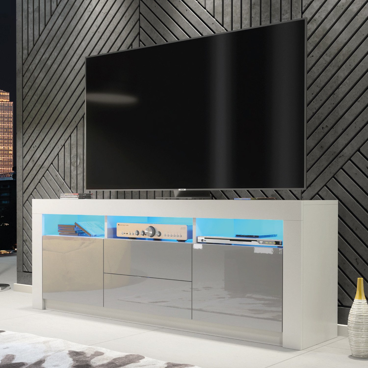 Szafka RTV Shine 160cm ONE FURNITURE - Biały Laminat & Szary