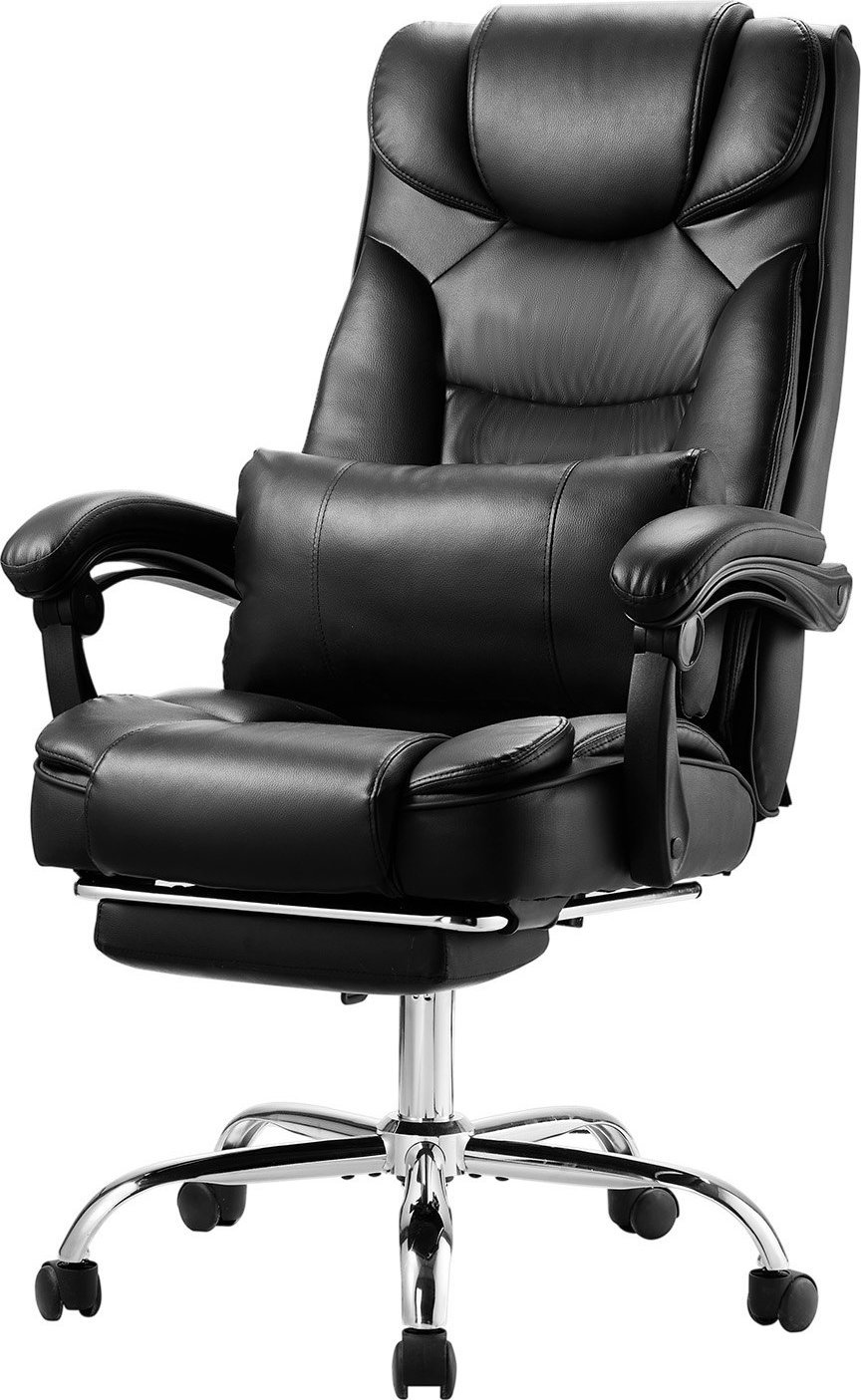 Krzesło biurowe z wysokim oparciem podnóżkiem i poduszką lędźwiową