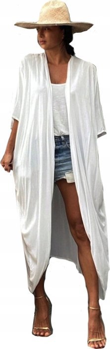 Pareo narzutka na strój tunika kimono długie białe