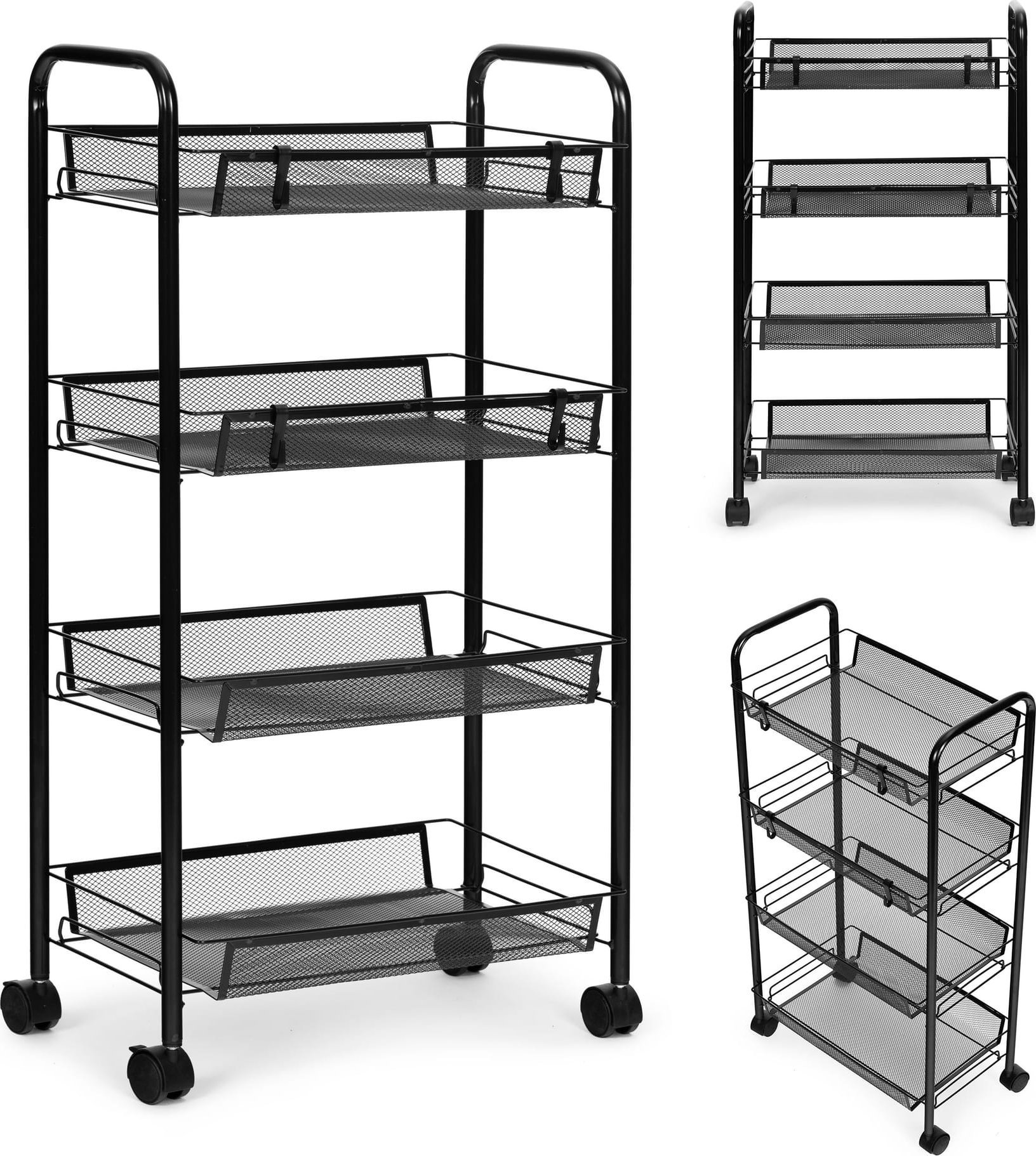 ModernHome Regał organizer pomocnik do kuchni łazienki metalowy 4 półki kółka czarny ModernHome