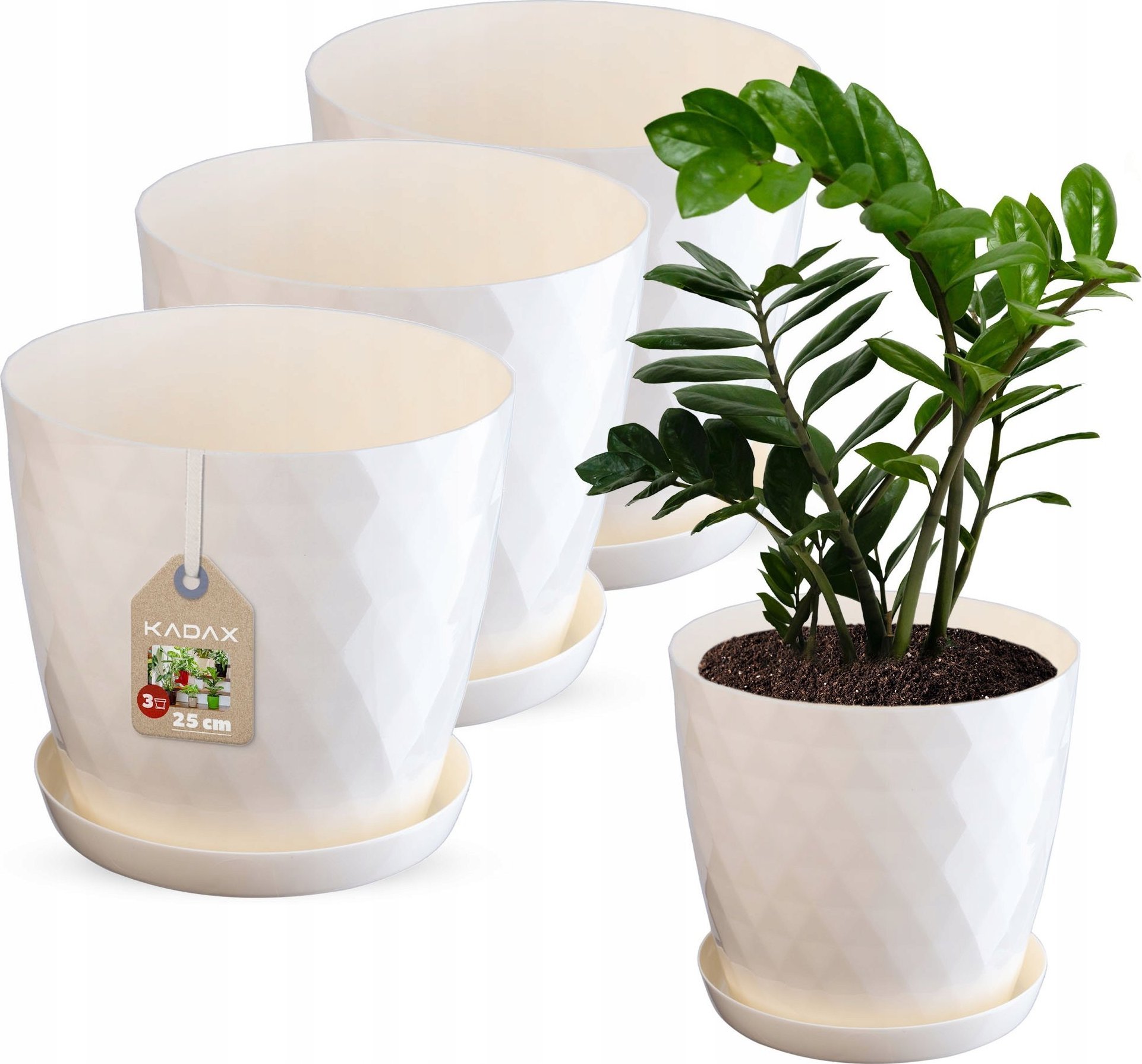 Kadax KADAX Zestaw 3x Doniczka Z Podstawką Kremowa 25cm