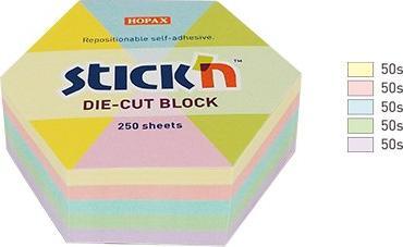 Stickn Notes sześciokąt, 61x70mm, mix 5 kol. pastelowych, 250kart. Stick"n 21826
