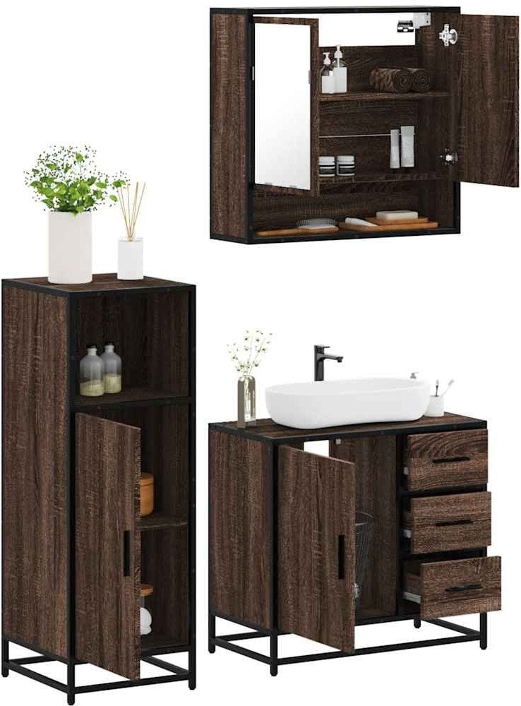 vidaXL 3-częściowy zestaw mebli łazienkowych, brązowy dąb