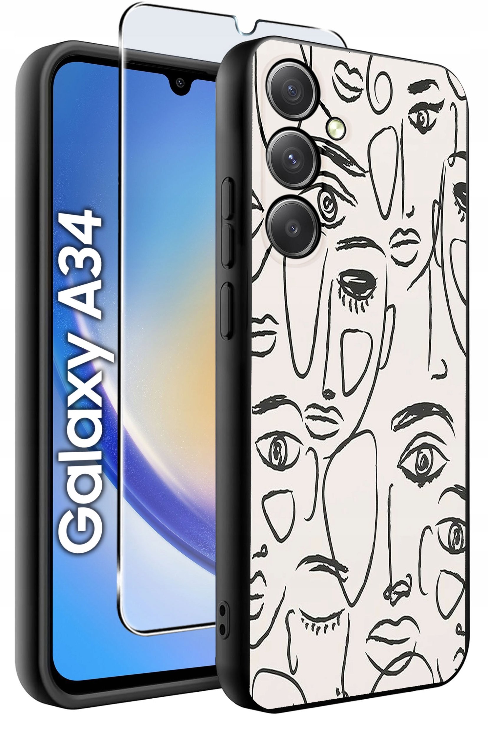 ETUI do Samsung A34 5G WZORY | SILIKONOWE MATT CASE + SZKŁO 9H