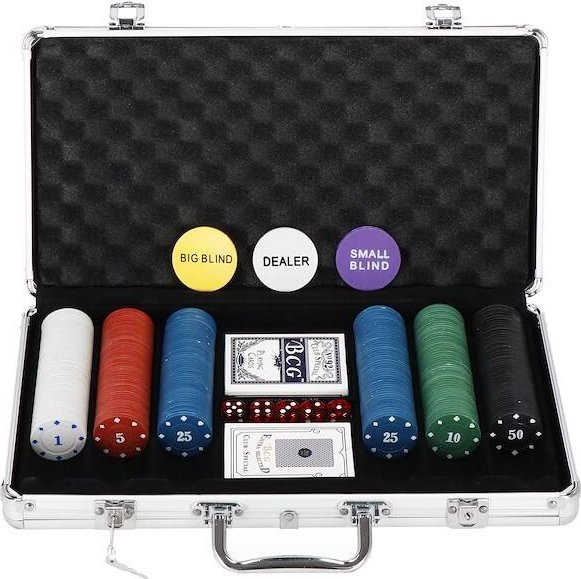 Springos Zestaw do pokera 300 żetonów karty mata kostki do gry walizka UNIWERSALNY