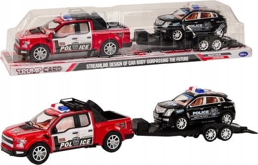 LeanToys Auto Pickup Policyjne Z Lawetą Naczepą Auto Terenowe Zestaw Policja