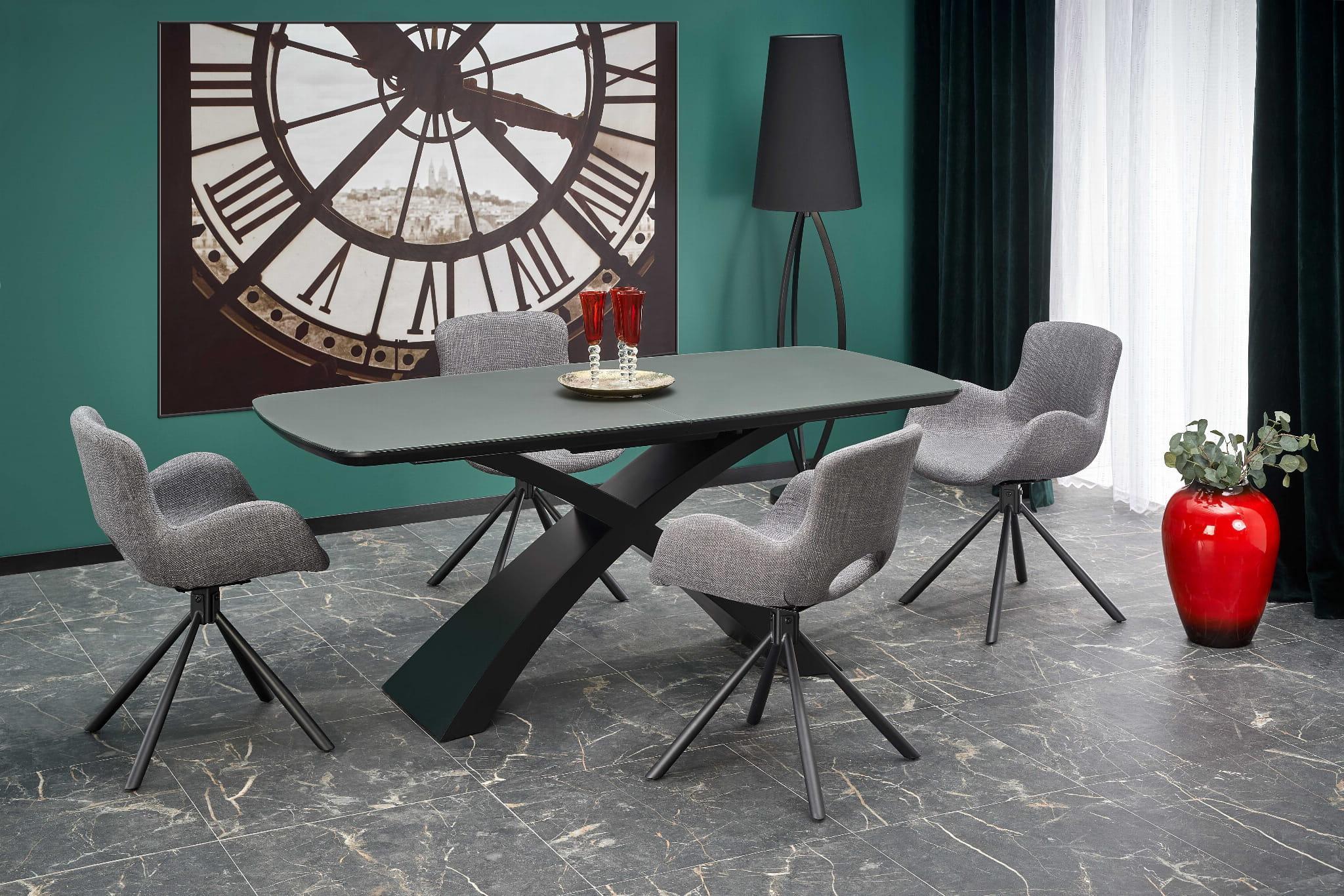 Halmar WNĘTRZARSKIE SILVESTRO stół rozkładany blat - ciemny popiel, noga - czarny