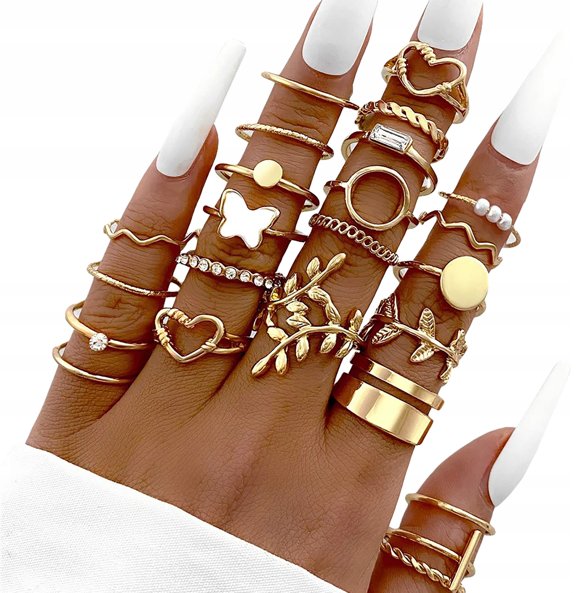 Srebrny ZESTAW PIERŚCIONKÓW RETRO PUNK BOHO PIĘKNY 24 pierścionki 16-18 mm