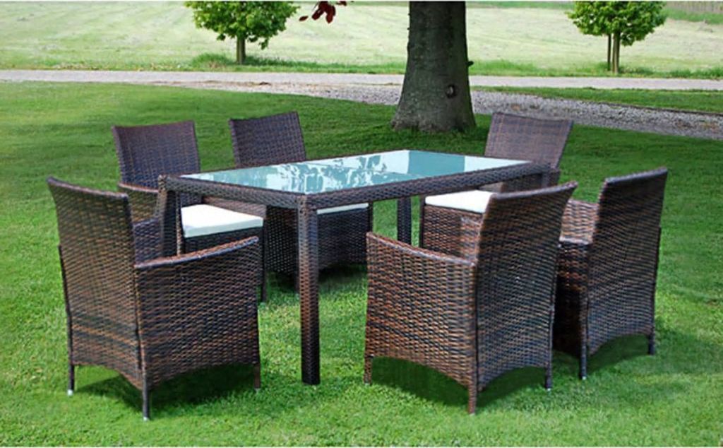 vidaXL 7 częściowy zestaw mebli ogrodowych z poduszkami, rattan PE, brązowy (43119)