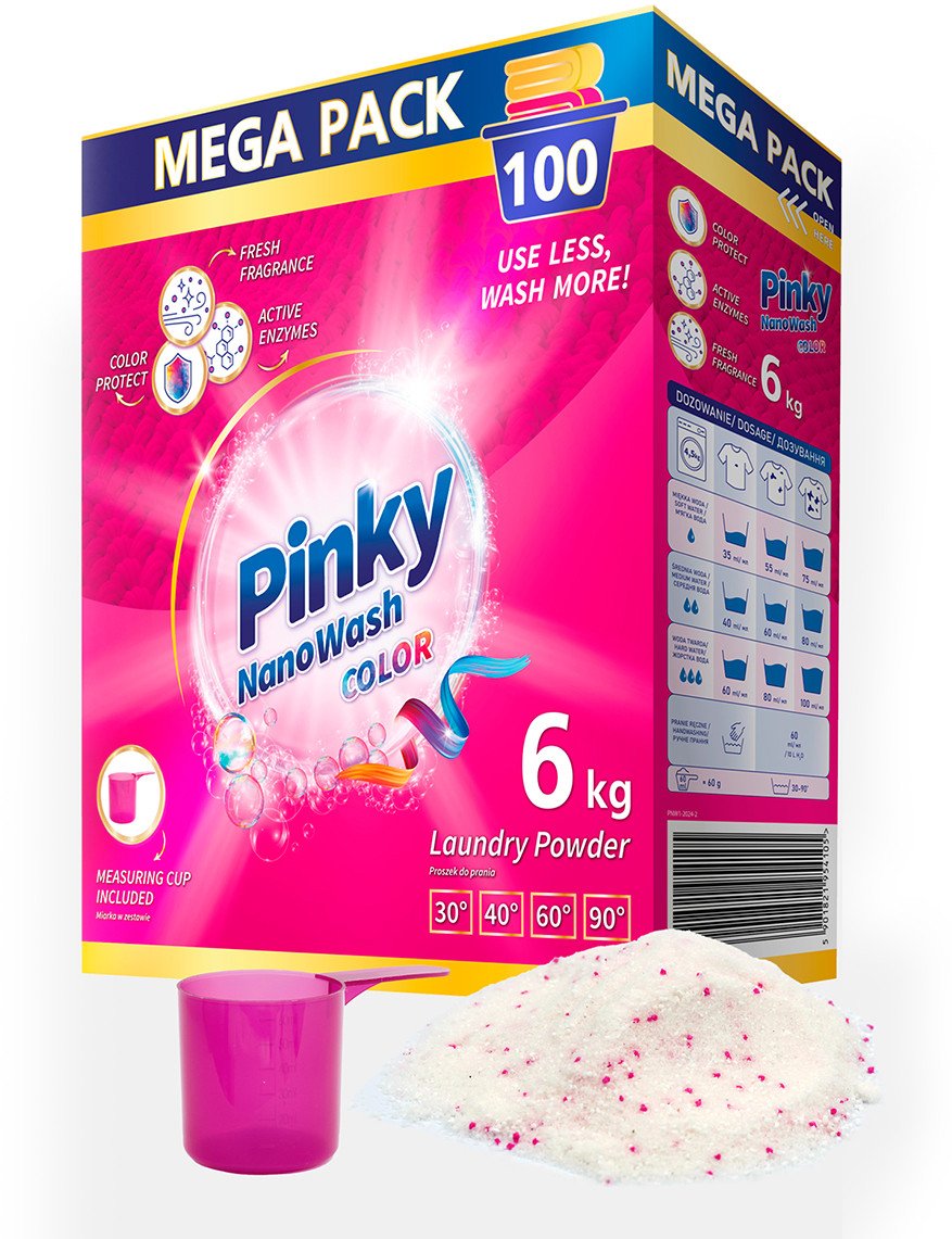 Proszek do prania tkanin kolorowych 100 prań 6kg - NanoWash Color PINKY