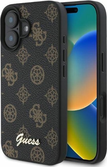 Guess GUHMP16SPGPYSK iPhone 16 6.1" czarny/black hardcase Peony Script MagSafe
