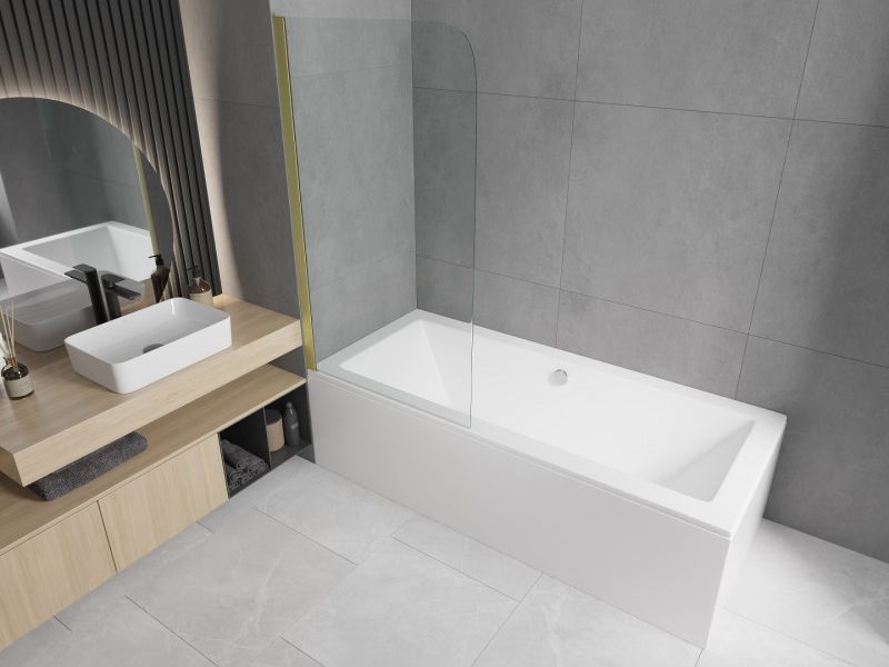 Parawan nawannowy Mexen Felix 1-częściowy szkło przejrzyste, profil złoty