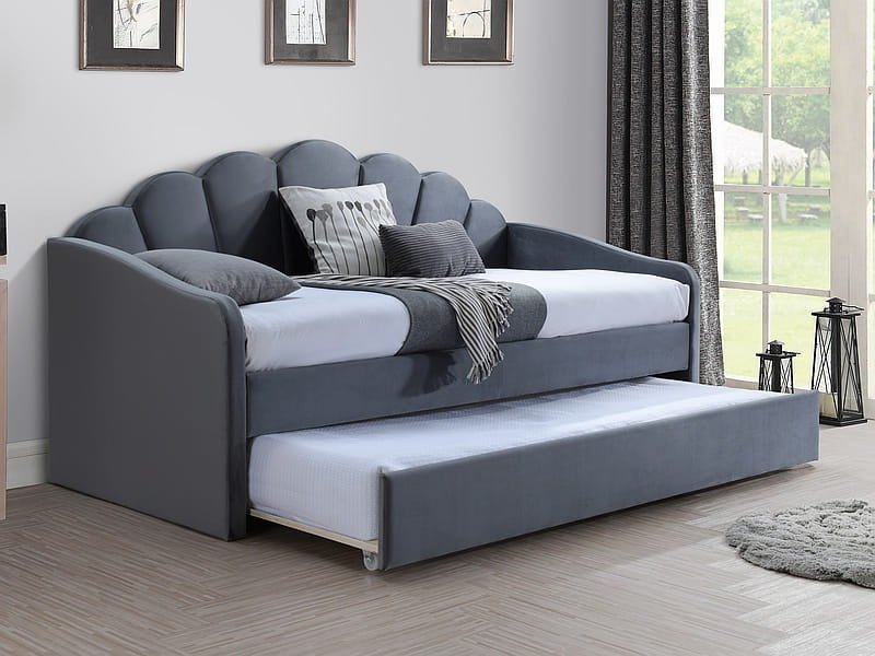 Łóżko tapicerowane BELLA VELVET 90x200 szare wysuwane dwuosobowe