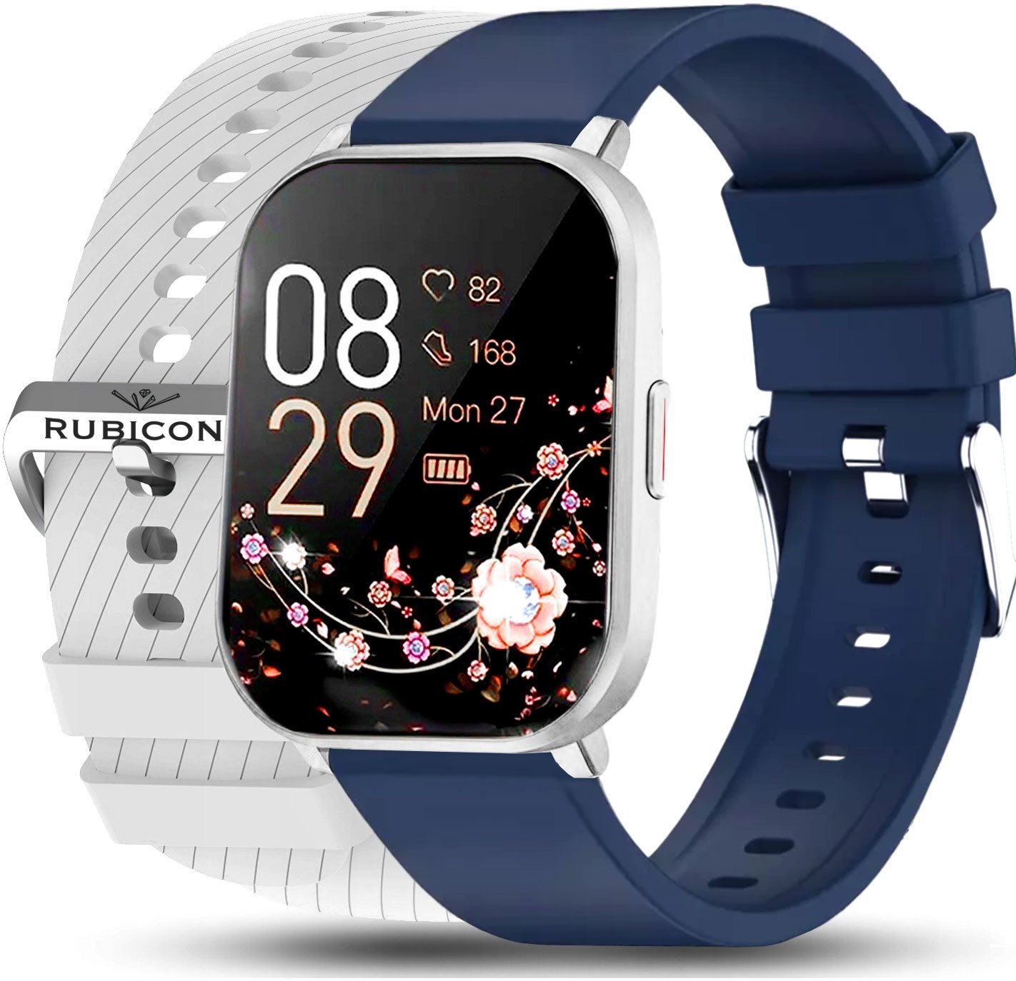 Smartwatch srebrny sportowy z dwoma paskami zestaw