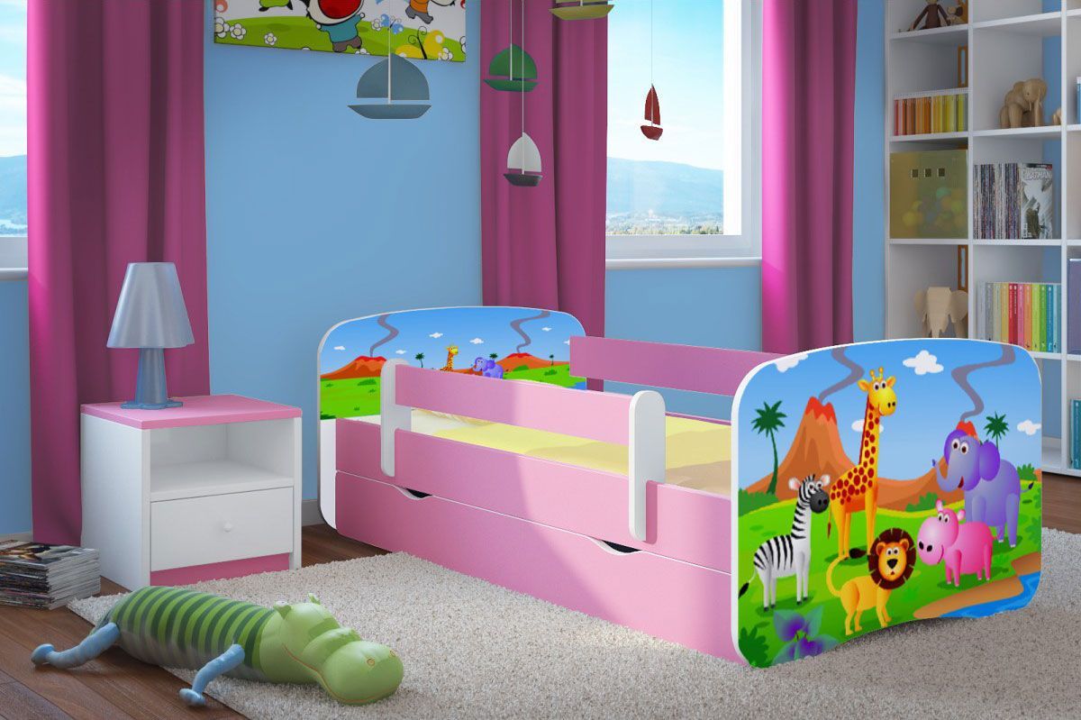 Elior Łóżko dla dziewczynki z materacem Happy 2X mix 80x180 - różowe