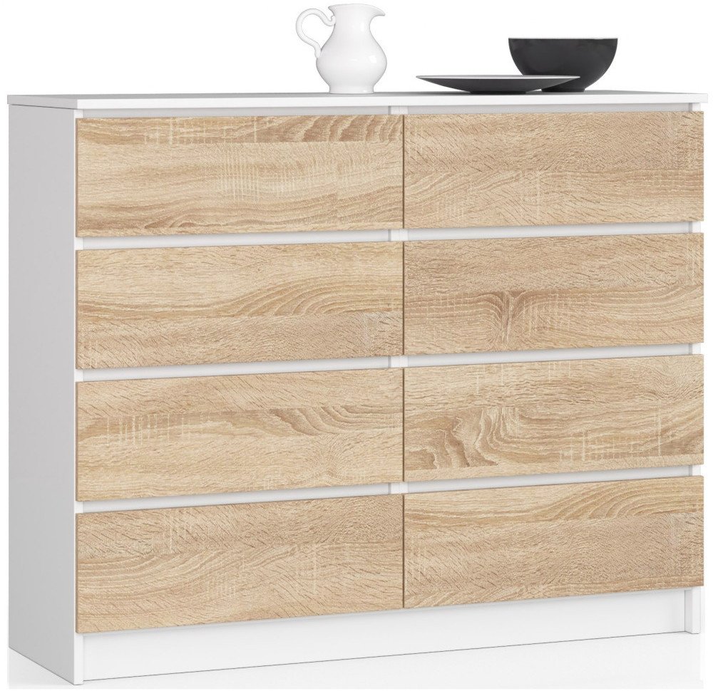Fabryka Mebli Akord KOMODA K 120 cm 8 SZUFLAD BIAŁA / SONOMA